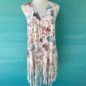 COWGIRL MUSEUM WESTERN LIGHTWEIGHT FAUX SUEDE CUTOUT FRINGE VEST SIZE MEDIUM NWT